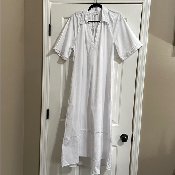 Madewell Poplin Splitneck Midi Shirtdress in White - Picture 5 of 12